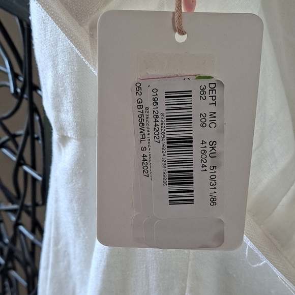 GB Size Small White Linen Blend Spaghetti Strap Dress Ruffle Hem NWT - Picture 7 of 12